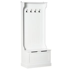 Entryway Hall Tree With Coat Rack, Sitting Bench, Storage, And Hooks, Mudroom Bench, White