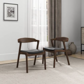 Dakota Solid Wood Black Leather Dining Chair Set Of 2