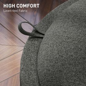 Round Storage Ottoman Coffee Table With Flip Top Tray, Linen Fabric Upholstered Footstool With Hidden Compartment