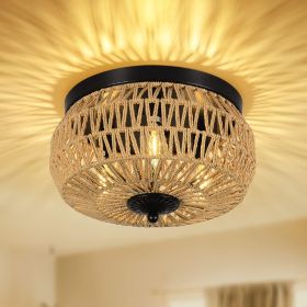 3 Lamp Woven Rattan Recessed Chandelier Lamp Fixture With Handmade Cage Lampshade For Bedroom, Kitchen, Hallway, Porch   Unavailable Platforms- W