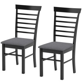 Wooden Dining Chairs Set Of 2, Farmhouse Upholstered Kitchen Chairs With Rubber Wood Frame, Black And Gray