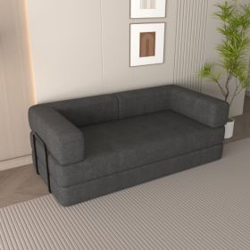 Convertible Sleeper Sofa Bed With Cylindrical Pillow, Corduroy Folding Mattress Couch With Fixed-Shape Frame, Floor Sofa Lounge Couch For Living (Color: Grey)