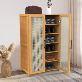 1Pc 6Tier Shoe Cabinet With Bamboo Shoe Rack Freestanding Shoe Organizer With 2 Hollow Doors And Handles 154lbs Max Load For Closet Hallway Livin (Option: 1Pc)