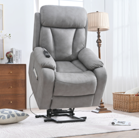 Electric Power Lift Recliner Chair For Elderly, Fabric Recliner Chair For Seniors, Home Theater Seating,Living Room Chair,Side Pocket, Remote Con (Option: Light Gray)
