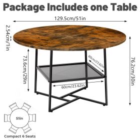 51  Round Dining Table For 4-6  Tiger Stripes-Black Wooden Dining Room Table With Storage Shelf Space Saving Circle Dinner Table With Metal Legs (Option: W13732793)