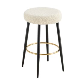 Counter Height Bar Stools Set Of 2, PU Kitchen Stools Upholstered Dining Chair Stools 24 Inches Height With Golden Footrest For Kitchen Island Co (Option: Antique White)