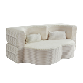 Modern Floor Sofa With 2 Pillows,Convertible Plush Corduroy Sleeper Sofa Bed,Full Size Folding Mattress For Living Room,Guest Bed,no Assembly Req (Color: Beige)