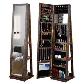 Full Length Mirror 360 Swivel Jewelry Cabinet (Option: Antique Gray)