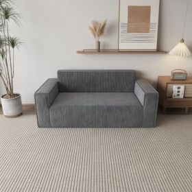 Sofa-in-a-Box, Memory Foam 3-Seater Couch, No Installation & Easy To Transport, Deep Seat Modern Sofa With Corduroy Fabric, Couch For Living Room (Option: Gray)