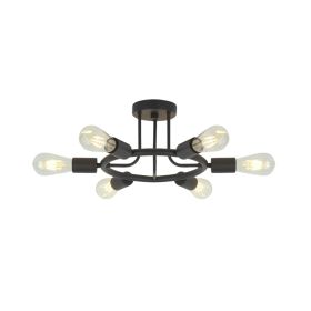 6 Light Modern Sputnik Lights Semi Flush Mount Ceiling Light Black Finished (Color: black)