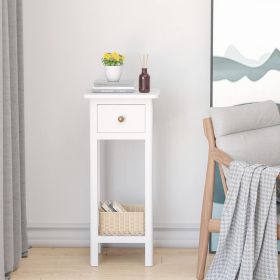 2 Tier Slim Nightstand Bedside Table With Drawer Shelf (Color: White)