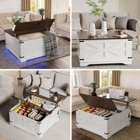 Farmhouse Coffee Table With Lift-Top, USB Charging Station & Hidden Storage - Sturdy Wooden Base, White-Brown Options, Perfect For Living Room Or (Option: W13732796)