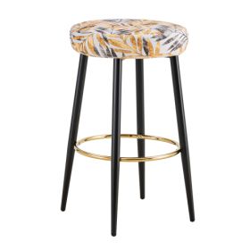 Counter Height Bar Stools Set Of 2, PU Kitchen Stools Upholstered Dining Chair Stools 24 Inches Height With Golden Footrest For Kitchen Island Co (Option: Golden Black)