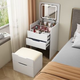 48CM 3 In 1 Vanity Desk With Plip Top Mirror, Small Make Up Vanity Set With Visible Glass Desktop, Compact Makeup Vanity With 3 Drawers, Dressing (Option: Whit)