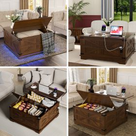 Farmhouse Coffee Table With Lift-Top, USB Charging Station & Hidden Storage - Sturdy Wooden Base, White-Brown Options, Perfect For Living Room Or (Option: W13732795)