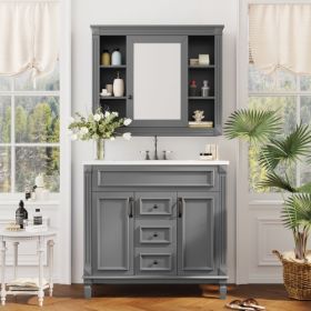 36'' Bathroom Vanity With Top Sink, Royal Blue Mirror Cabinet, Modern Bathroom Storage Cabinet With 2 Soft Closing Doors And 2 Drawers, Single Si (Color: Grey)