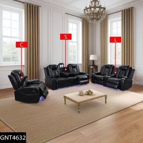 Black Breathing Leather 3-Piece Living Room Recliner Sofa Set--Self-delivery Only (Option: GNT4632 S)