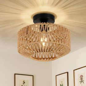 Boho Light Fixtures Ceiling Mount,Mini Rattan Chandelier Light Fixture With Dimmable LED Bulb,Hand W (Color: Brown)