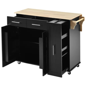 Kitchen Island With Drop Leaf, Kitchen Storage Cart With 3 Tier Pull Out Cabinet Organizer, Internal Storage Rack, Rolling Kitchen Cart On Wheels (Option: As picture)