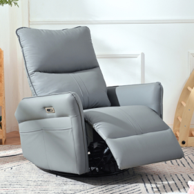 270 Power Swivel Rocker Recliner Chair, PU Leather Electric Glider Reclining Sofa With USB Ports, Power Swivel Glider, Rocking Chair,Nursery Recl (Option: Bluegray)