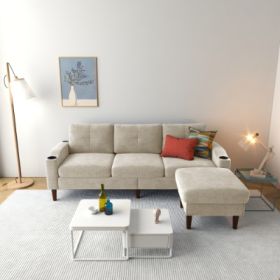 Convertible Combination Sofa Sofa L Shaped Sofa With Footstools With Storage, Beige Sofa For Living Room, Living Room Bedroom Office Small Space (Option: Dark Gray)